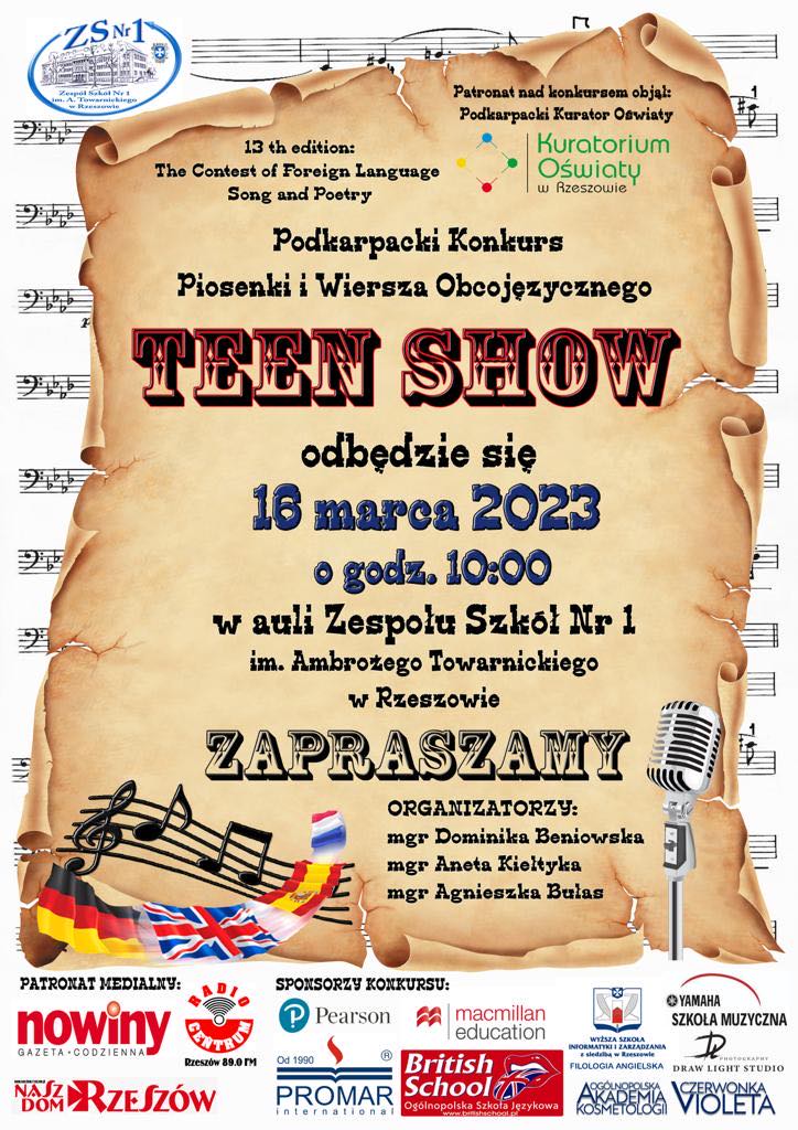 Read more about the article TEEN SHOW Podkarpacki Konkurs Piosenki i Wiersza Obcojęzycznego
